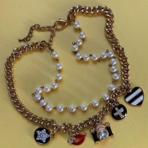 Necklace Double Strand Pearl Charms Whimsical Vintage